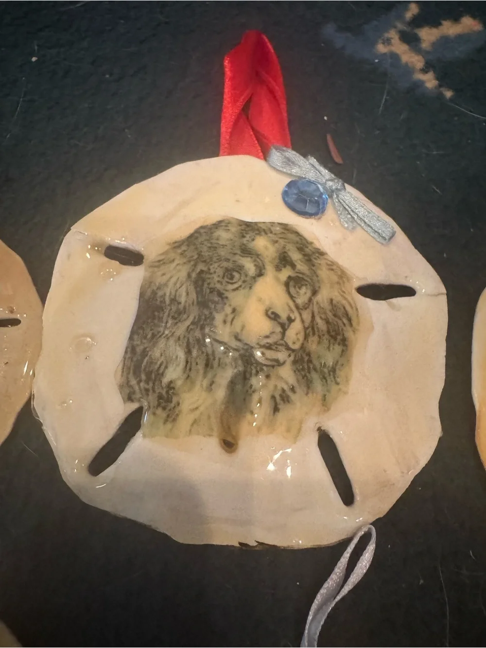 Handcrafted Small Pet real Sand Dollar Ornaments with Dog Artwork - Tan